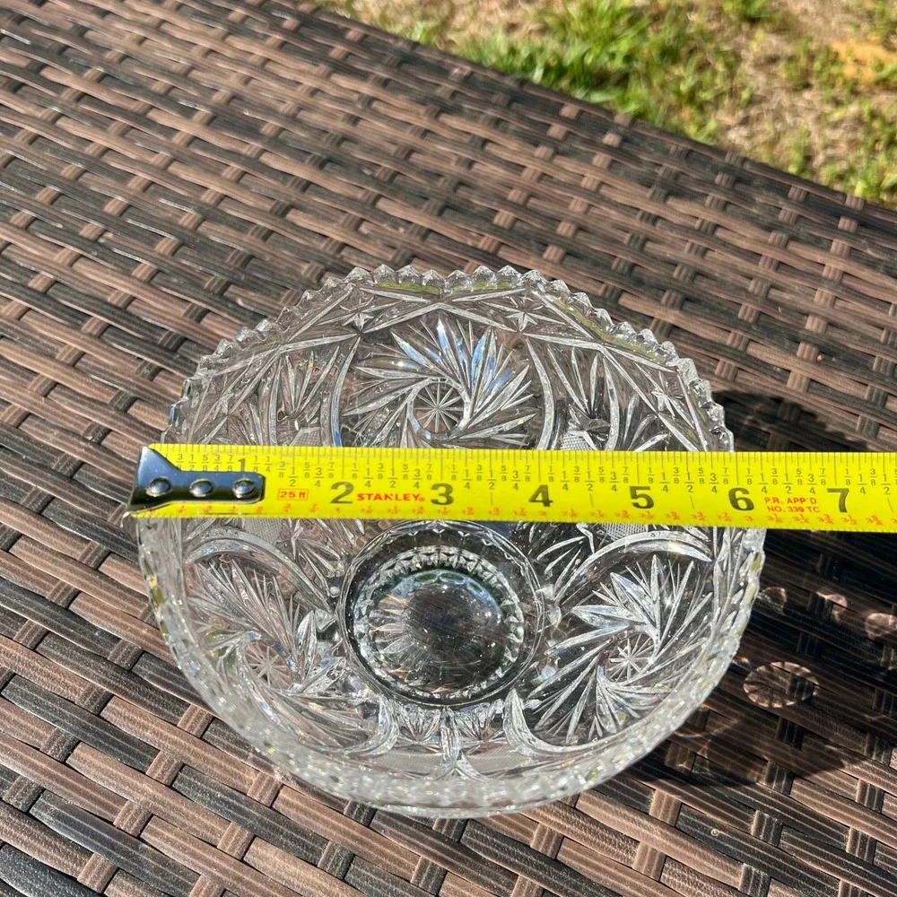Vintage Cut‎ Lead Crystal Bowl Pinwheel Hobstar Pattern Pedestal Foot Scalloped